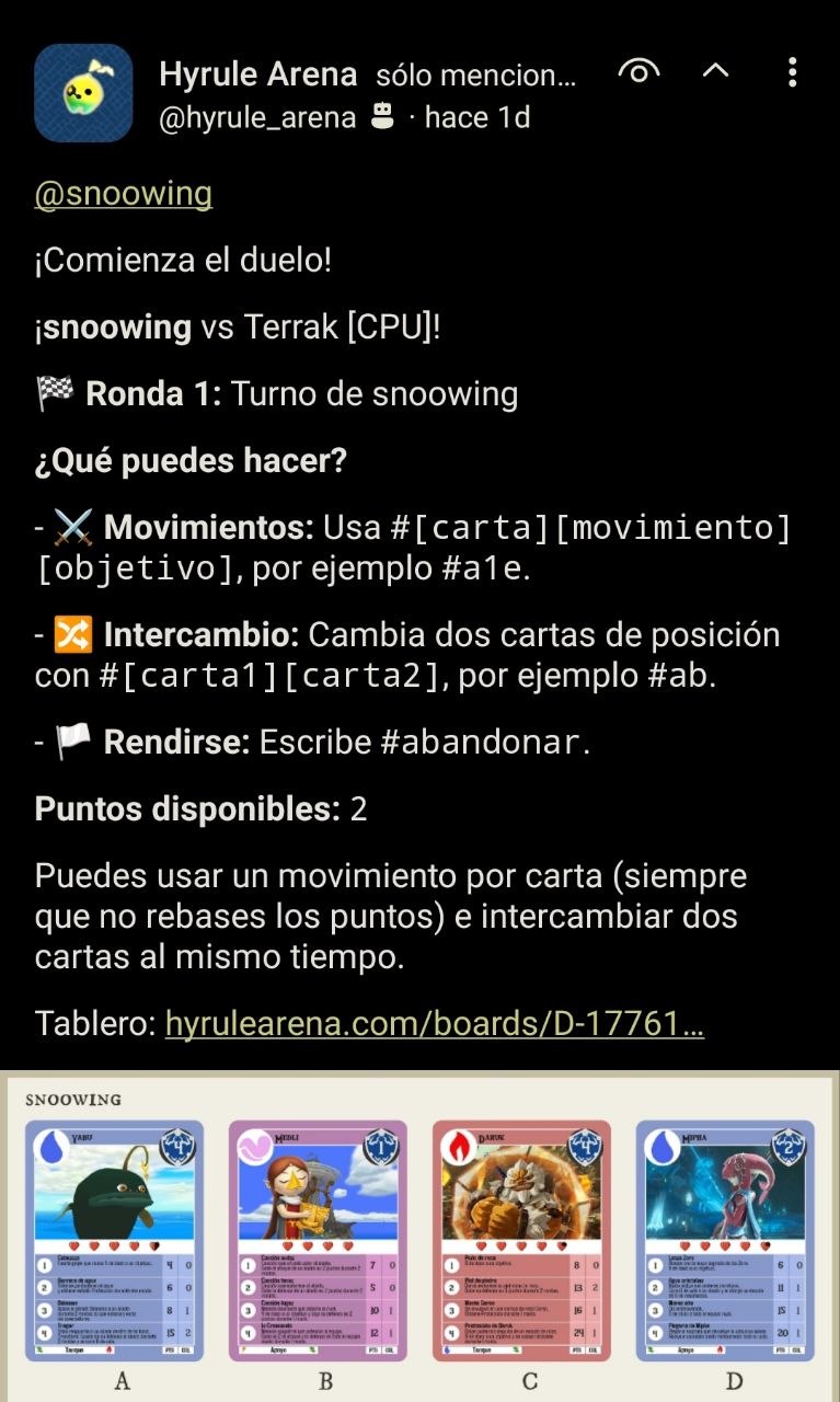 Tablero de combate con las ocho cartas en juego distribuidas en dos filas con letras de la A a la H.