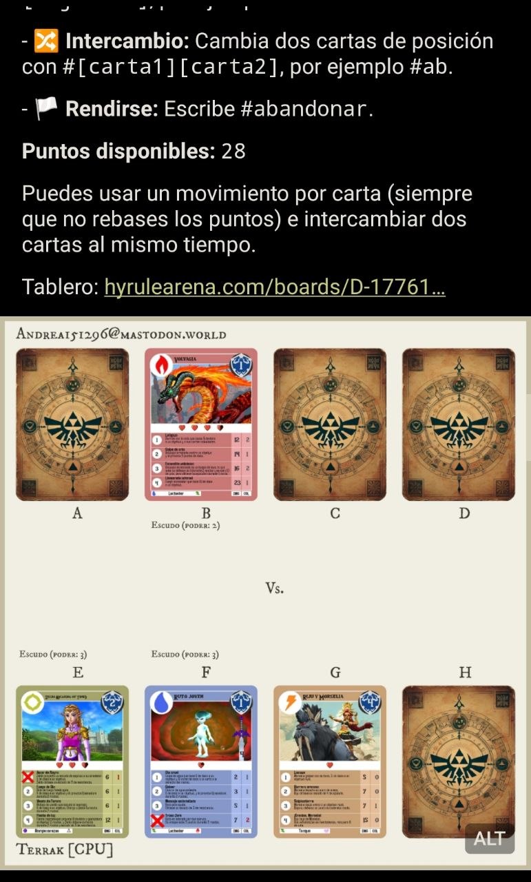 Mensaje del bot indicando los puntos disponibles para el turno actual.